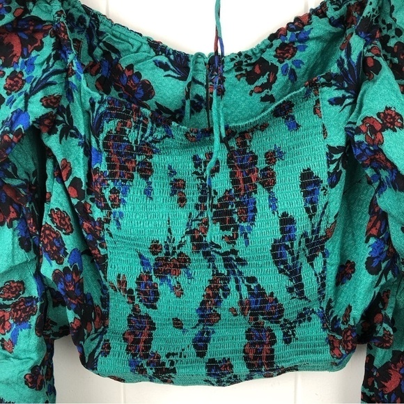 Free People Womens Hilary Printed Long Sleeve Green Floral Top Medium - Picture 9 of 13